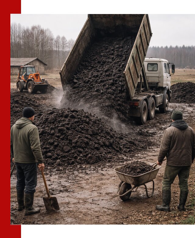 Доставка низинного торфа с разгрузкой и доставкой в Шатуре