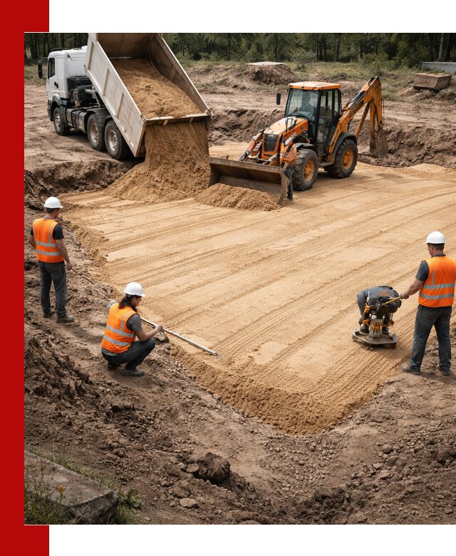 Устройство песчаной подушки для фундаментов и дорог в Шатуре